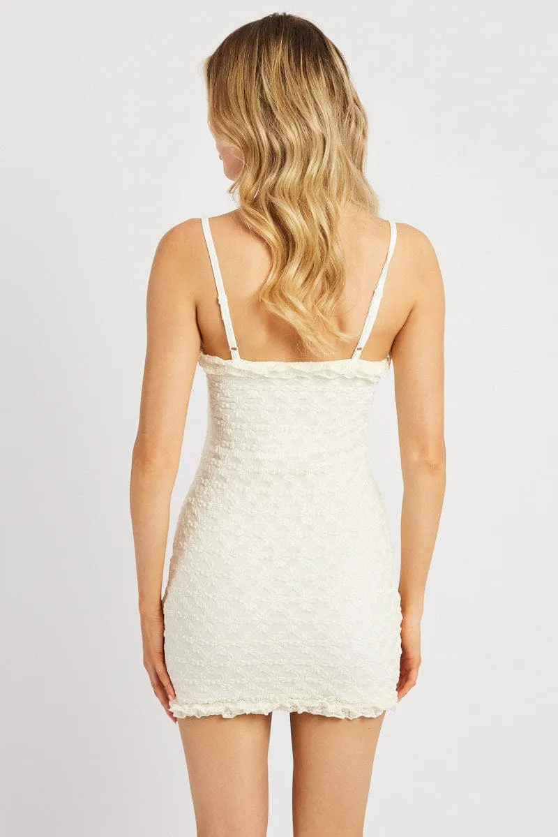 UVProtection Coating Adjustable Hem White Bodycon Dress Singlet Lace Mini