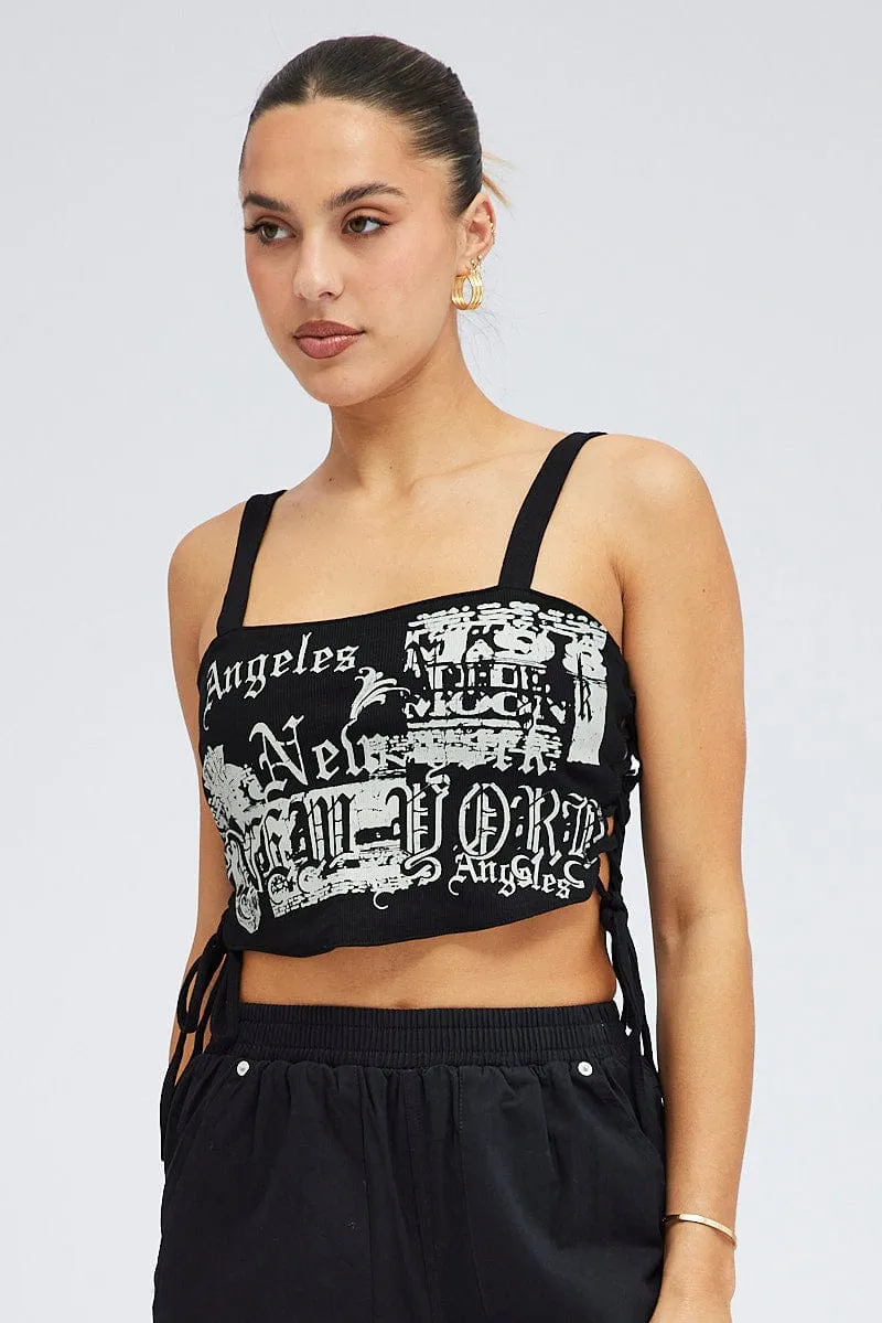 Black Corset Tank Sleeveless Graphic Aura Core Zero Waste