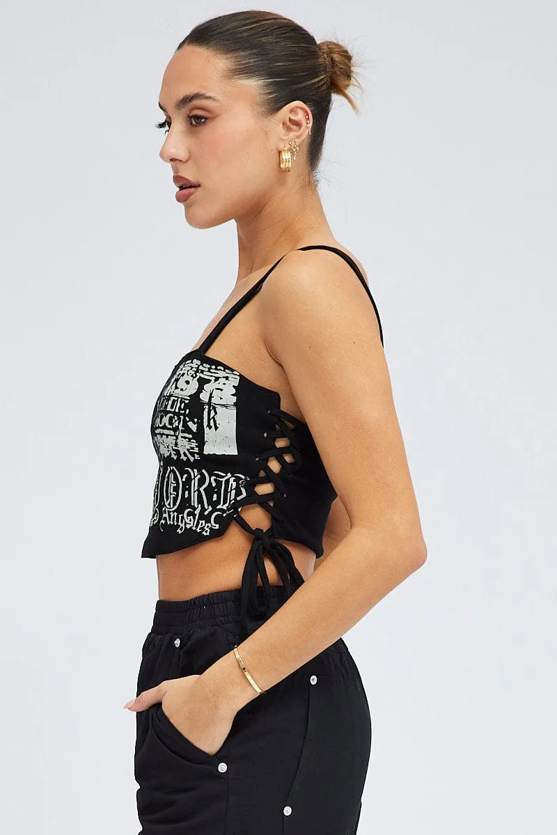 Black Corset Tank Sleeveless Graphic OdorControl Treatment