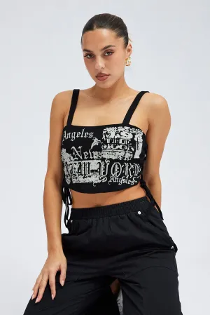 Black Corset Tank Sleeveless Graphic Velvet Soul DoubleLayeredHem