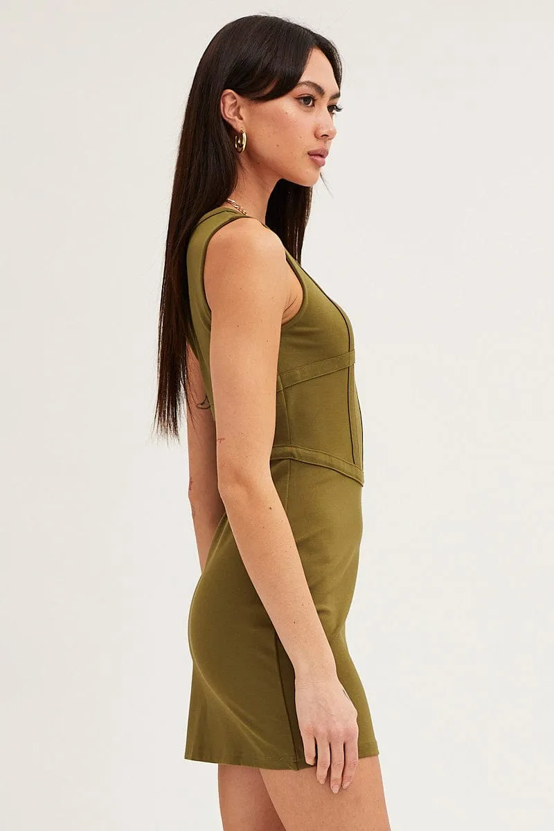 Urban Wear Star Warm Green Mini Dress Sleeveless Corset Detail Bodycon