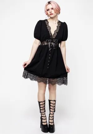 Double Layered Collar Mortuary Lace Button Up Mini Dress