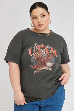 Teenager coolness Grey Graphic Crop T-shirt Short Sleeve Crew Neck