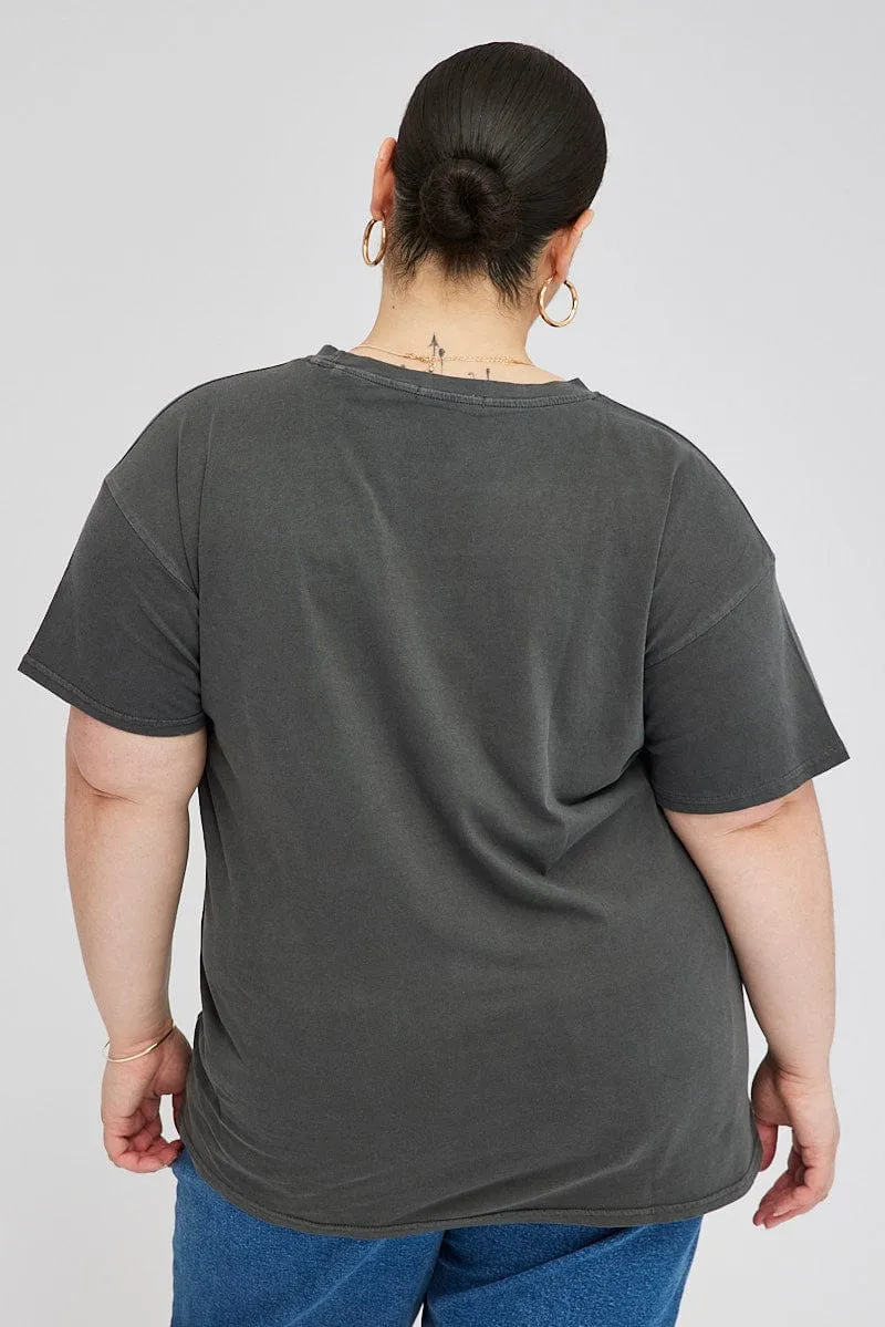 Casual Essentials Wear Grey Graphic Crop T-shirt Short Sleeve Crew Neck