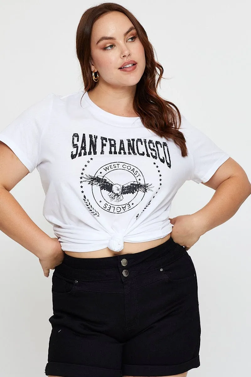 White T-shirt Crew Neck Short Sleeve Casual Look Wear
