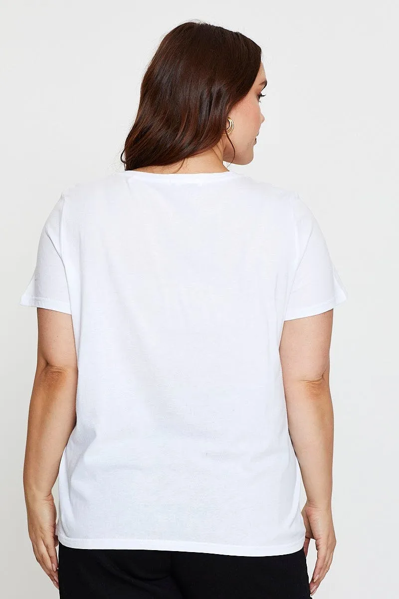 Non Restrictive Silhouette Weekend Comfort Style White T-shirt Crew Neck Short Sleeve
