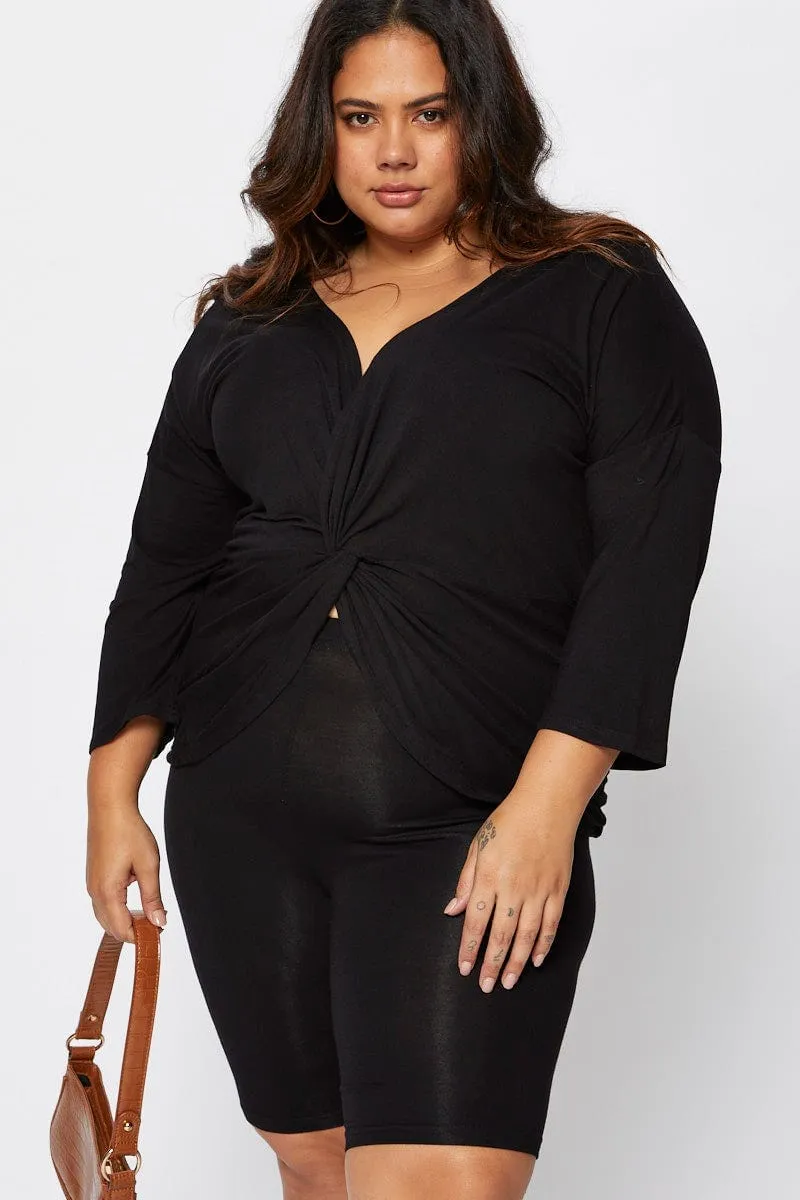 Black Blend Twist Black V-neck Cotton Fresh Ease