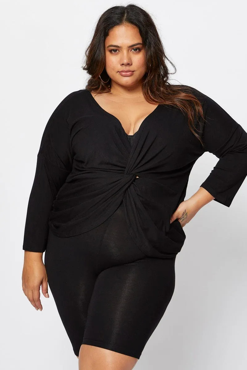 Black Blend Twist Black V-neck Cotton Lightweight Layering Flatlock stitching