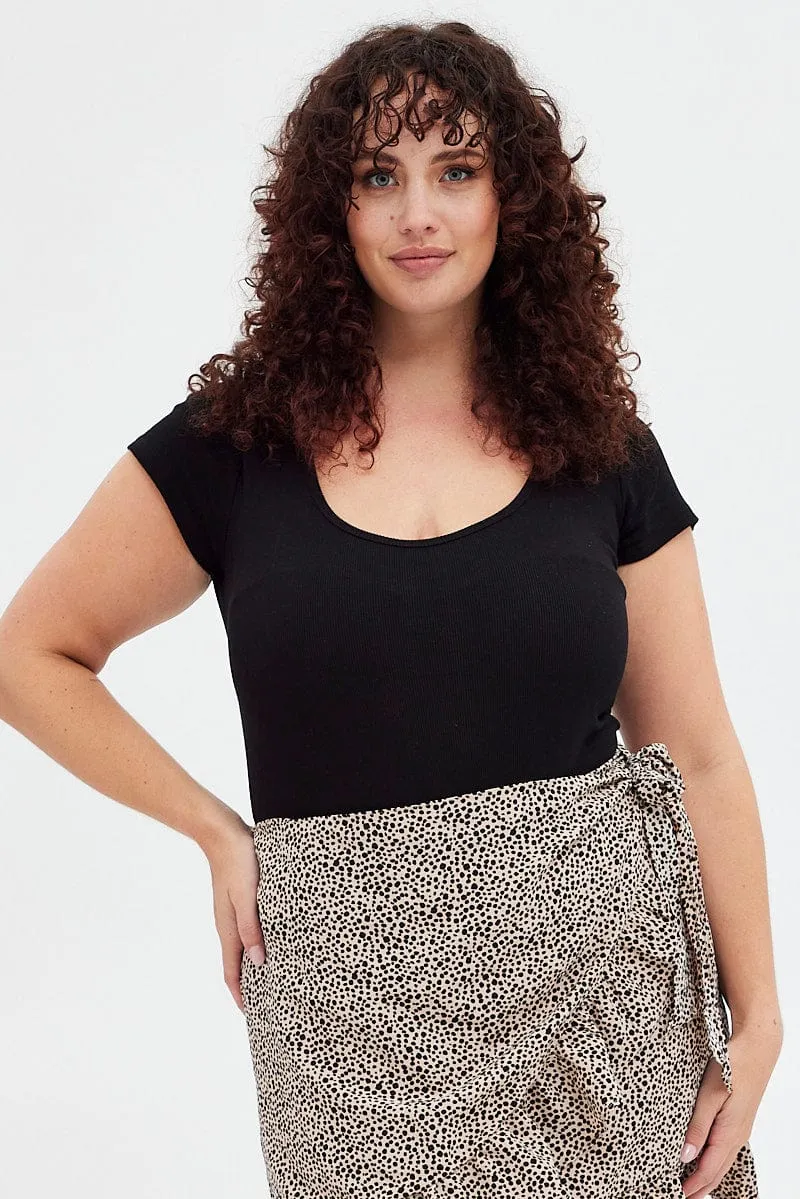 Black Bodysuit Scoop Neck Short Sleeve Desk Style Functional Fashion