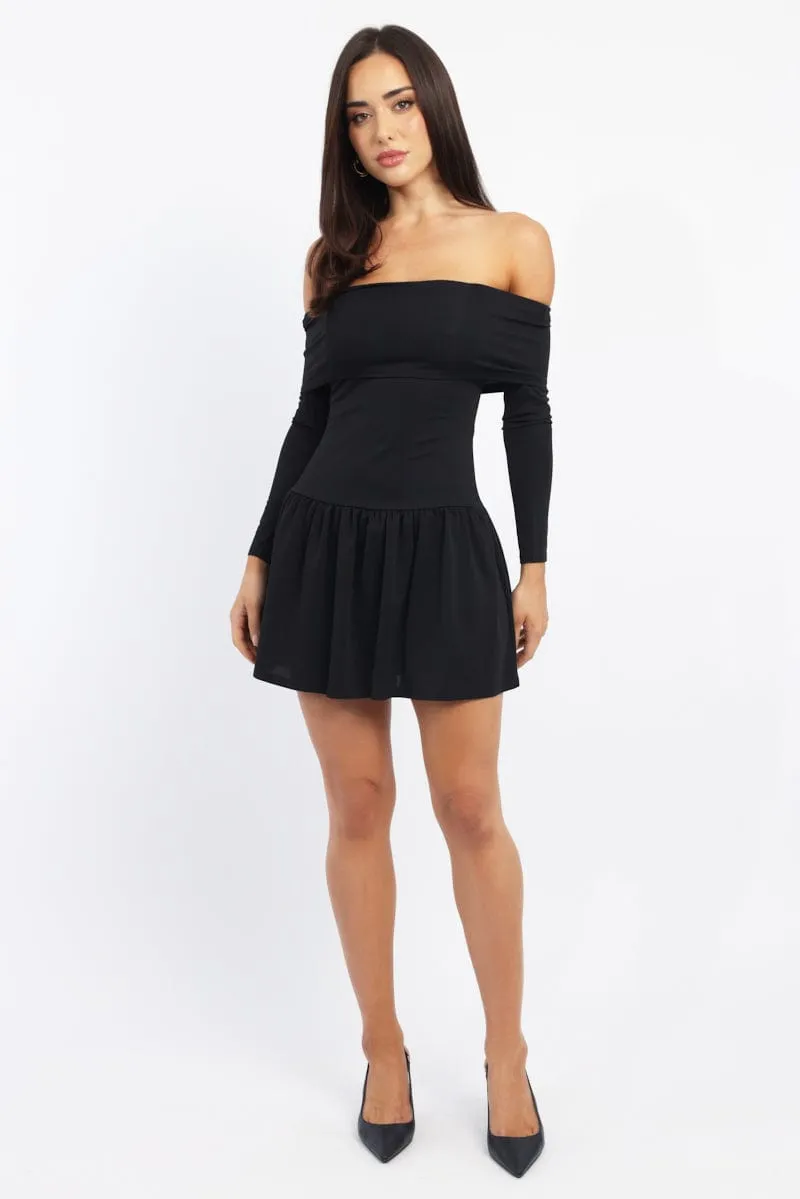 Soft Leggings Black Off Shoulder Mini Dress