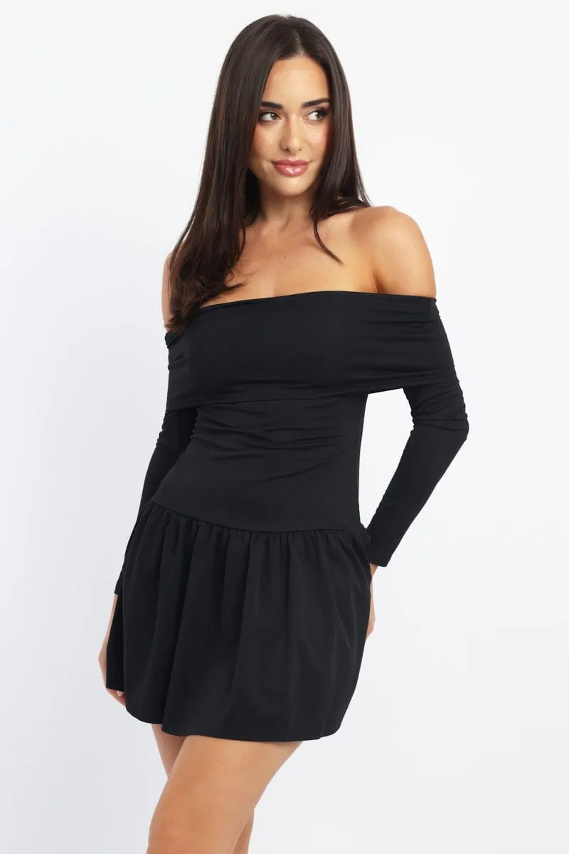 Black Off Shoulder Mini Dress CompressiveFitFabric