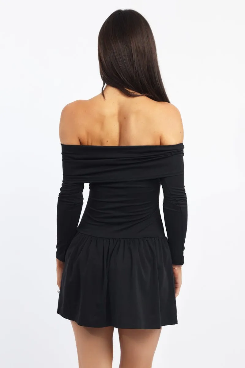 Black Off Shoulder Mini Dress Flash Glow