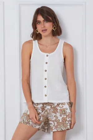 White Tank Sleeveless Round Neck Zen Glow