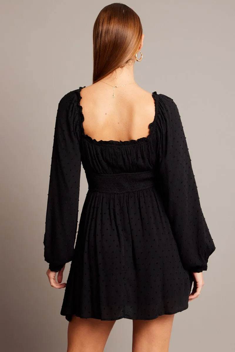 Black Fit And Flare Dress Long Sleeve Mini AntiOdor Fabric Fearless Mode