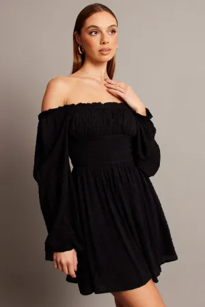 Urban Pulse Black Fit And Flare Dress Long Sleeve Mini