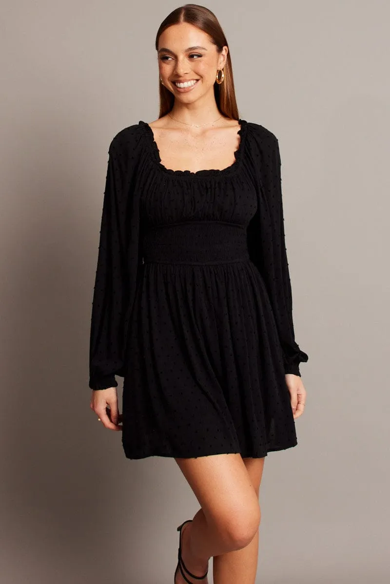Black Fit And Flare Dress Long Sleeve Mini Cold Weather Gear