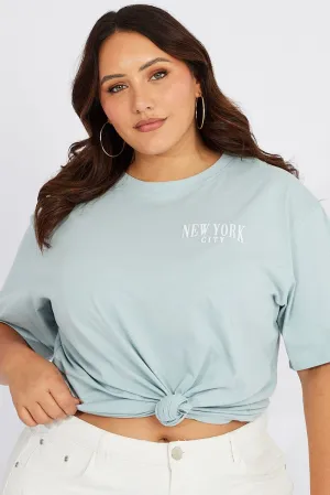 Blue Graphic T-shirt Short Sleeve Crew Neck Casual Chic Look NonRestrictive Cut