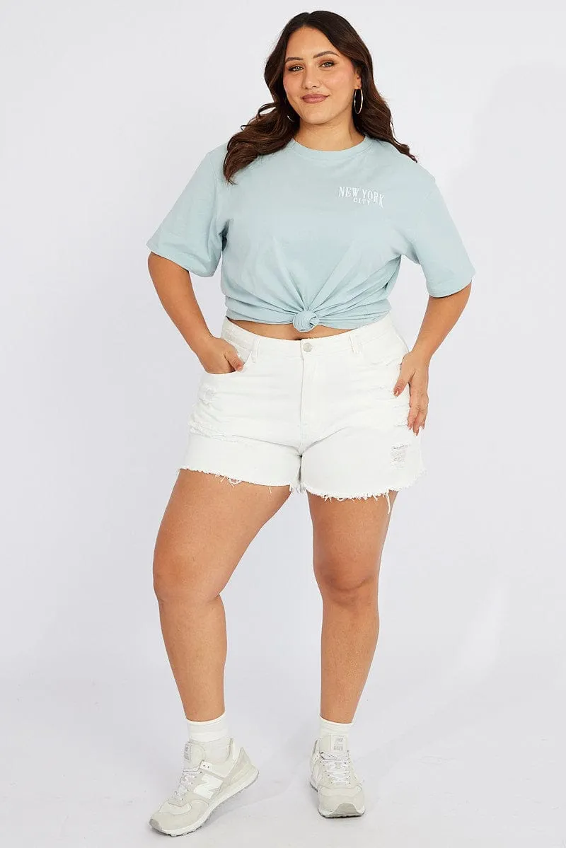 Blue Graphic T-shirt Short Sleeve Crew Neck Classic and Comfy