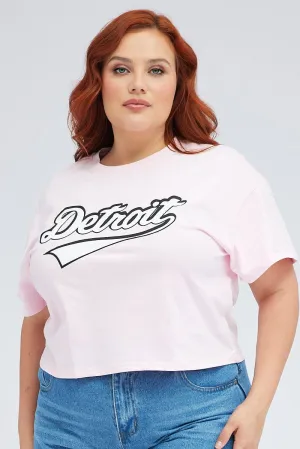 Fashionable Option Athletic Comfort Wear Pink Graphic T-shirt Detroit Crop Cotton