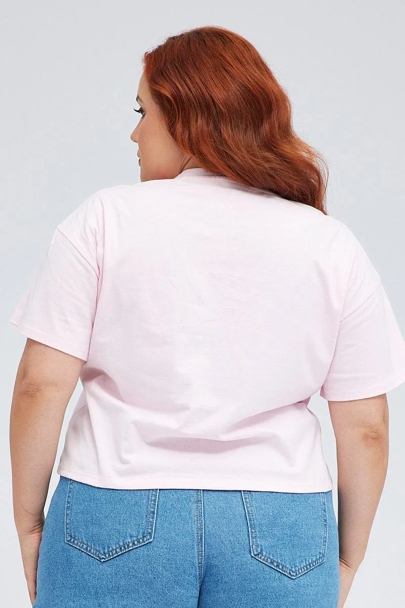 Pink Graphic T-shirt Detroit Crop Cotton ZeroWaste Production