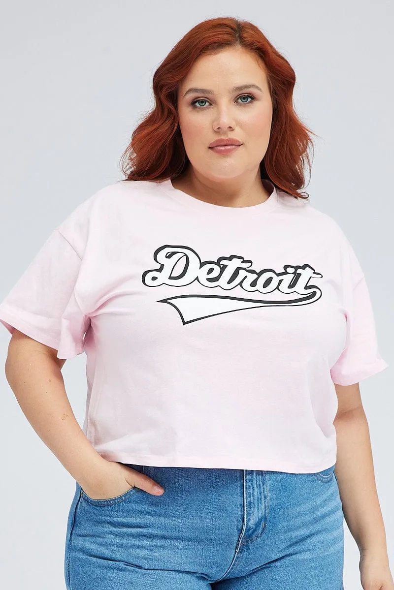MultiPly Fabric Pink Graphic T-shirt Detroit Crop Cotton