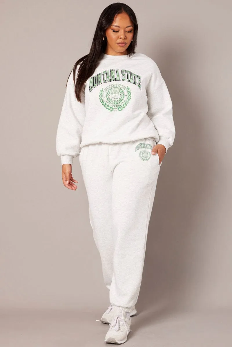 Reinforced Stitching Grey Track Pants High Rise