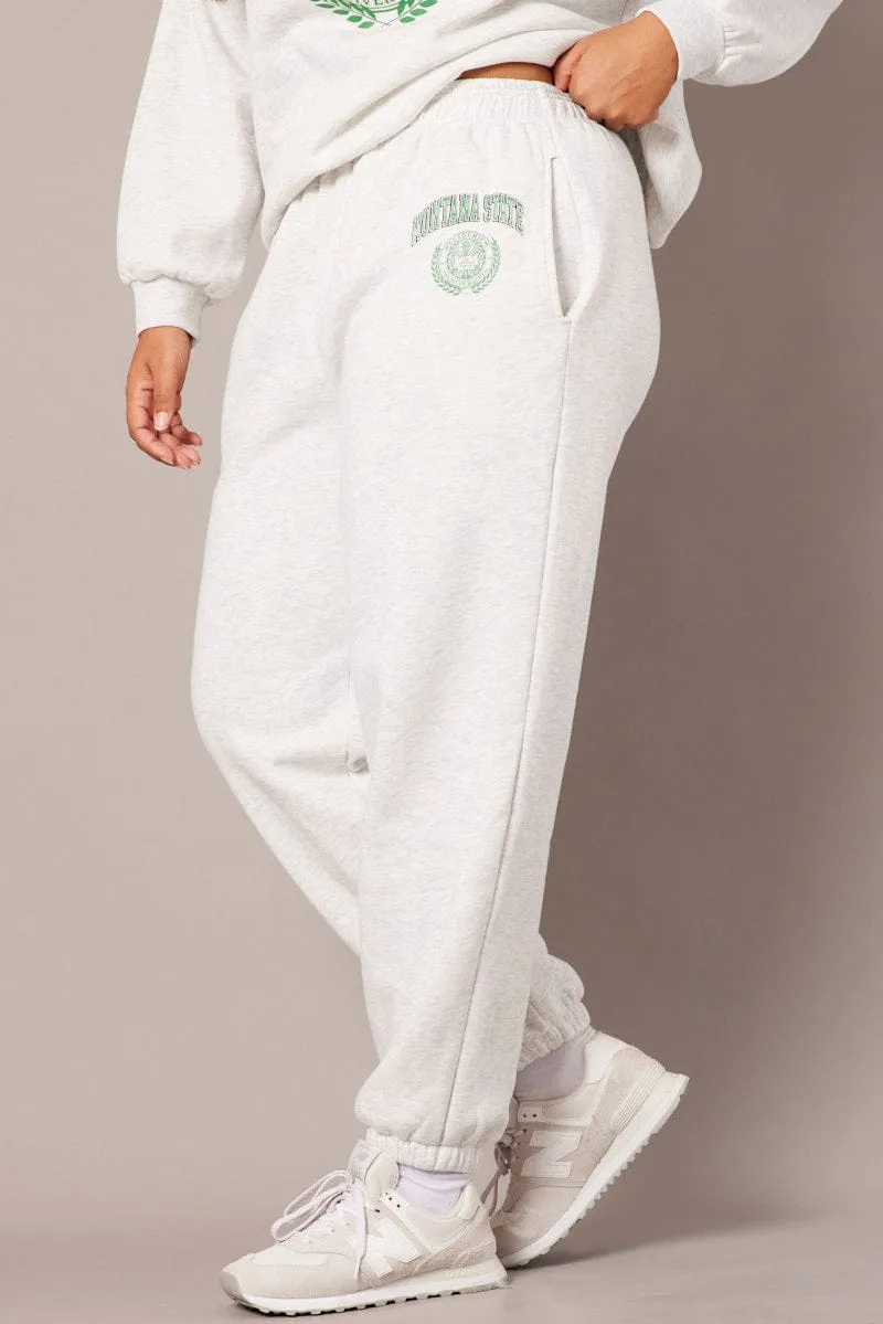 Tall Length Durable Utility Grey Track Pants High Rise