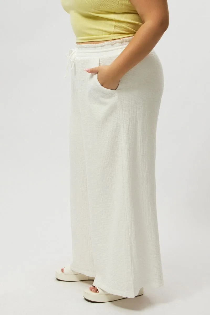 White Cheesecloth Lined Wide Leg Pants Urban Look