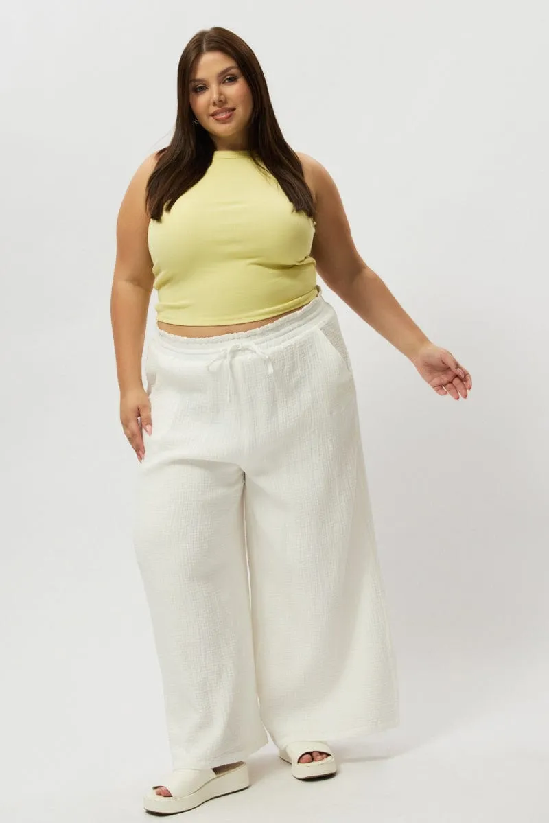 DurableConstruction White Cheesecloth Lined Wide Leg Pants