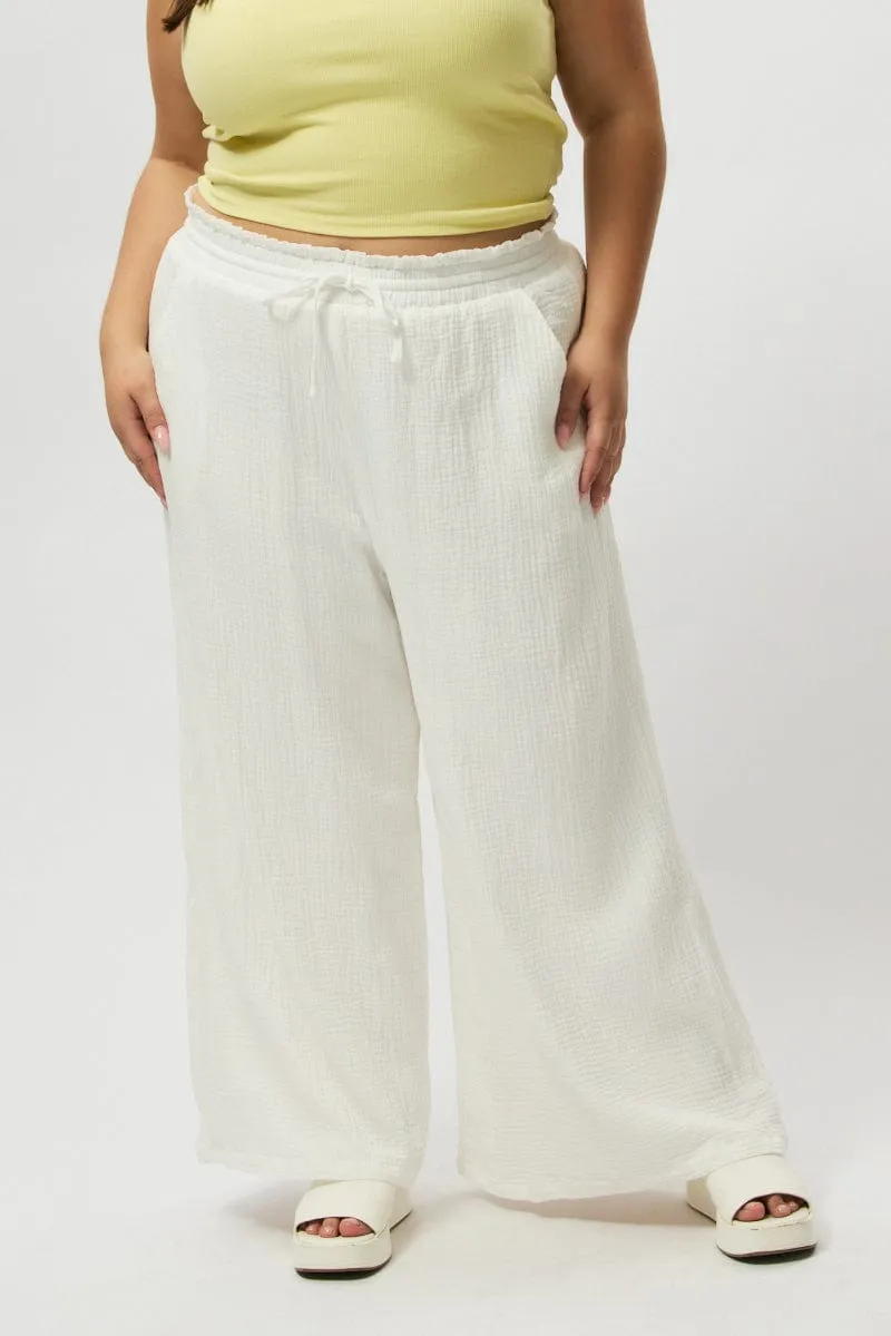 Cotton comfort Slim Comfort White Cheesecloth Lined Wide Leg Pants