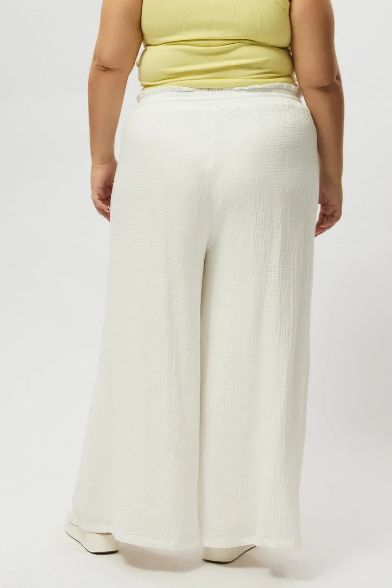 WrinkleFreeFabric Contrast Trim White Cheesecloth Lined Wide Leg Pants