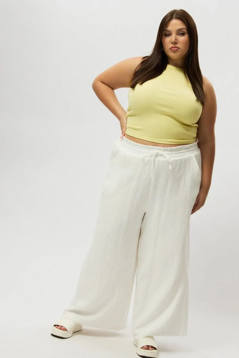 White Cheesecloth Lined Wide Leg Pants Stylish Look Feminine Fit