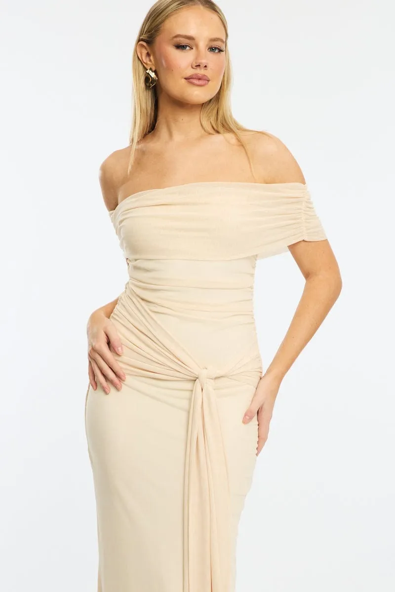Easy Wash White Bodycon Dress Off Shoulder Mesh
