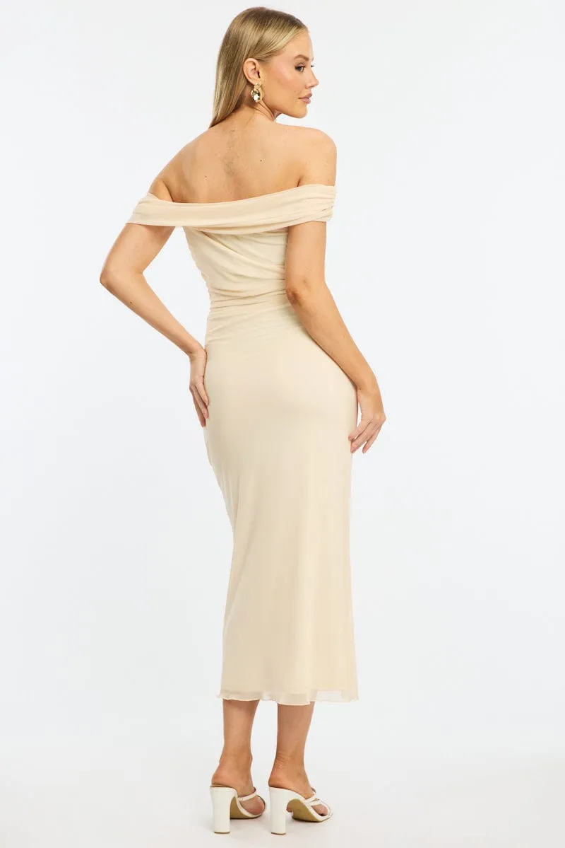 LayeredPanels White Bodycon Dress Off Shoulder Mesh